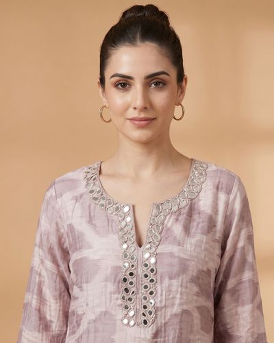 Blush Abstract Print Embellished Co-Ord Set